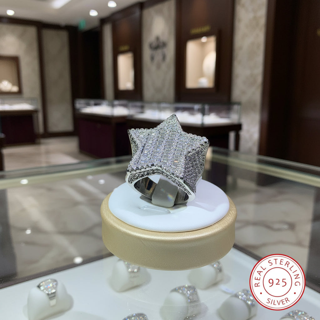 Iced Out Star Ring — S925 Sterling Silver