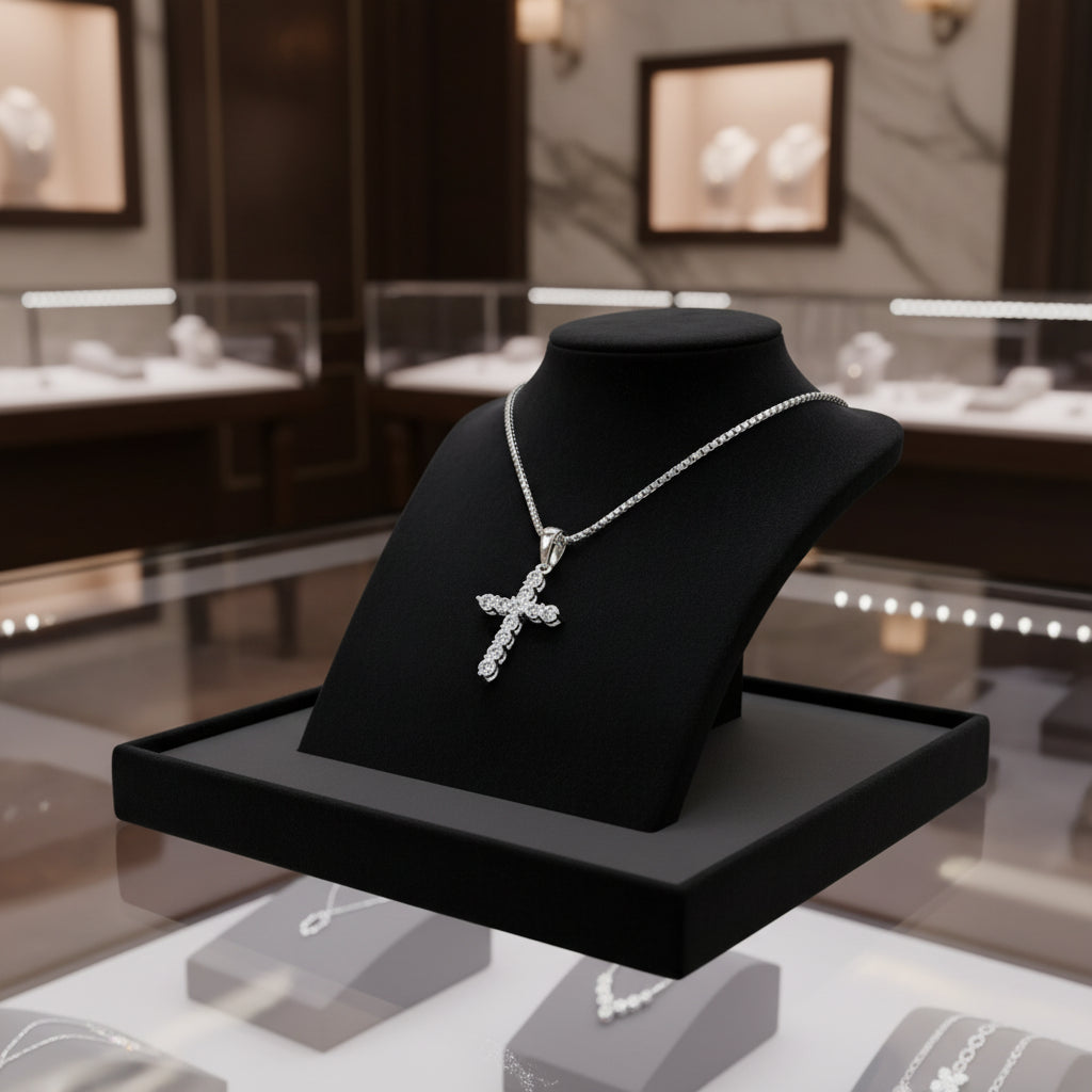 Gold Cross Pendant Necklace — S925 Sterling Silver & Zirconia
