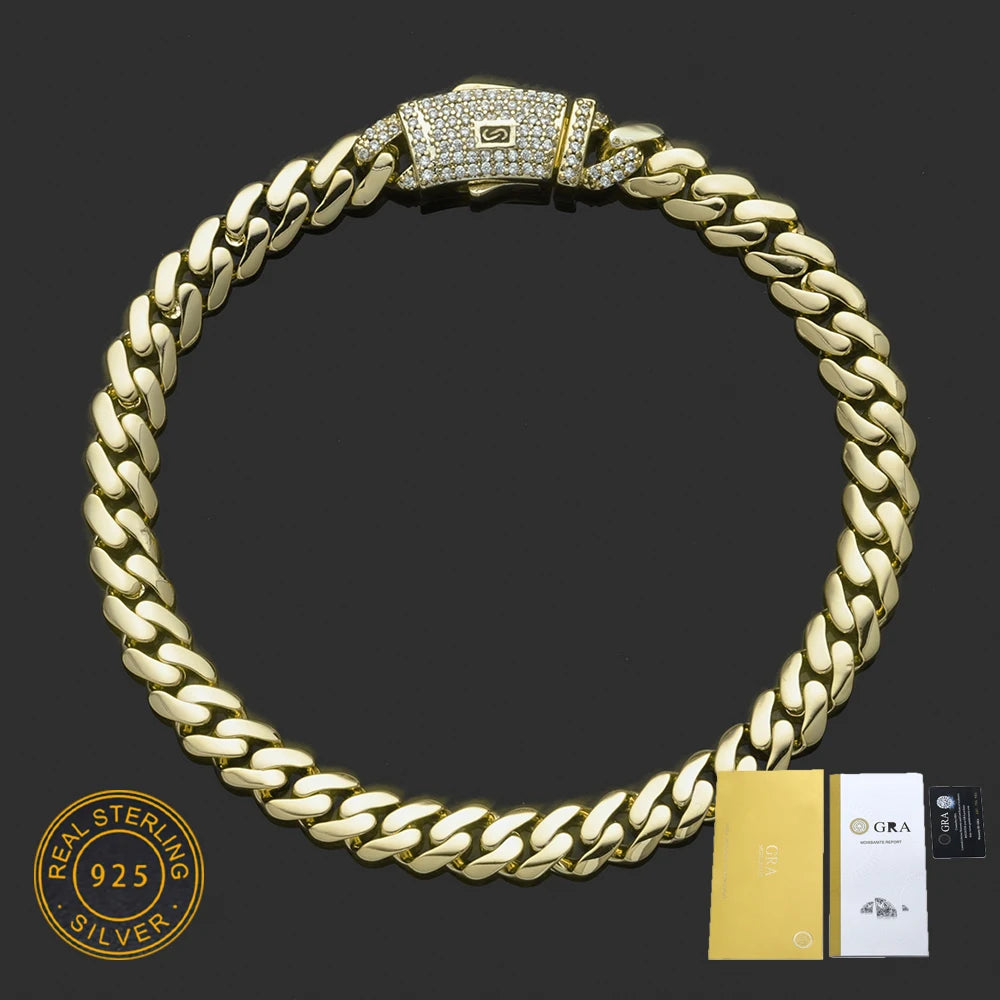 14K Gold Plated Moissanite Cuban Link Chain — S925 Sterling Silver
