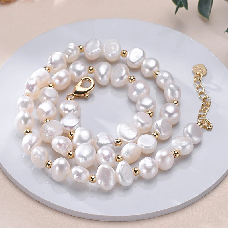 Baroque Freshwater Pearl Necklace | S925 Sterling Silver | White Pearls
