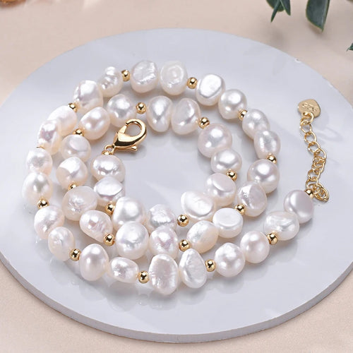 Baroque Freshwater Pearl Necklace | S925 Sterling Silver | White Pearls
