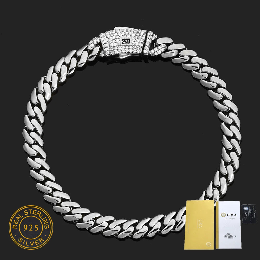 14K Gold Plated Moissanite Cuban Link Chain — S925 Sterling Silver