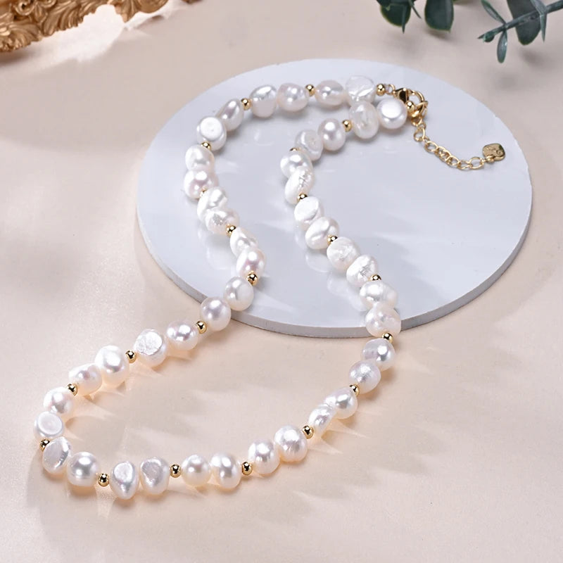 Baroque Freshwater Pearl Necklace | S925 Sterling Silver | White Pearls