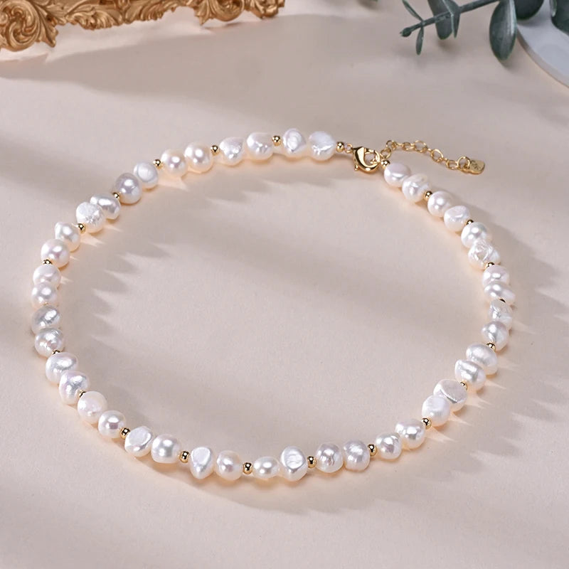 Baroque Freshwater Pearl Necklace | S925 Sterling Silver | White Pearls