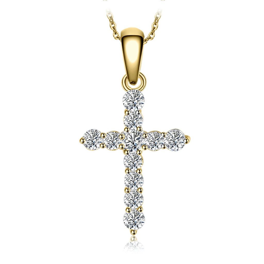 Gold Cross Pendant Necklace — S925 Sterling Silver & Zirconia